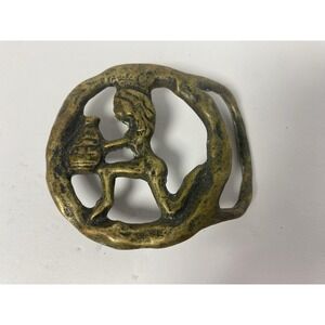 Aquarius Zodiac Astrology Vintage Belt Buckle Solid Brass Brutalist